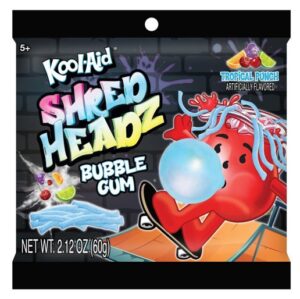 Kool-Aid Sour Shred Headz Gum Tropical Punch 2.12oz Peg Bag Trays 12ct